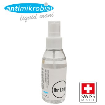 100ml Händedesinfektionsmittel antimikrobial liquid mani mit Sprühkopf BAG zertifiziert 